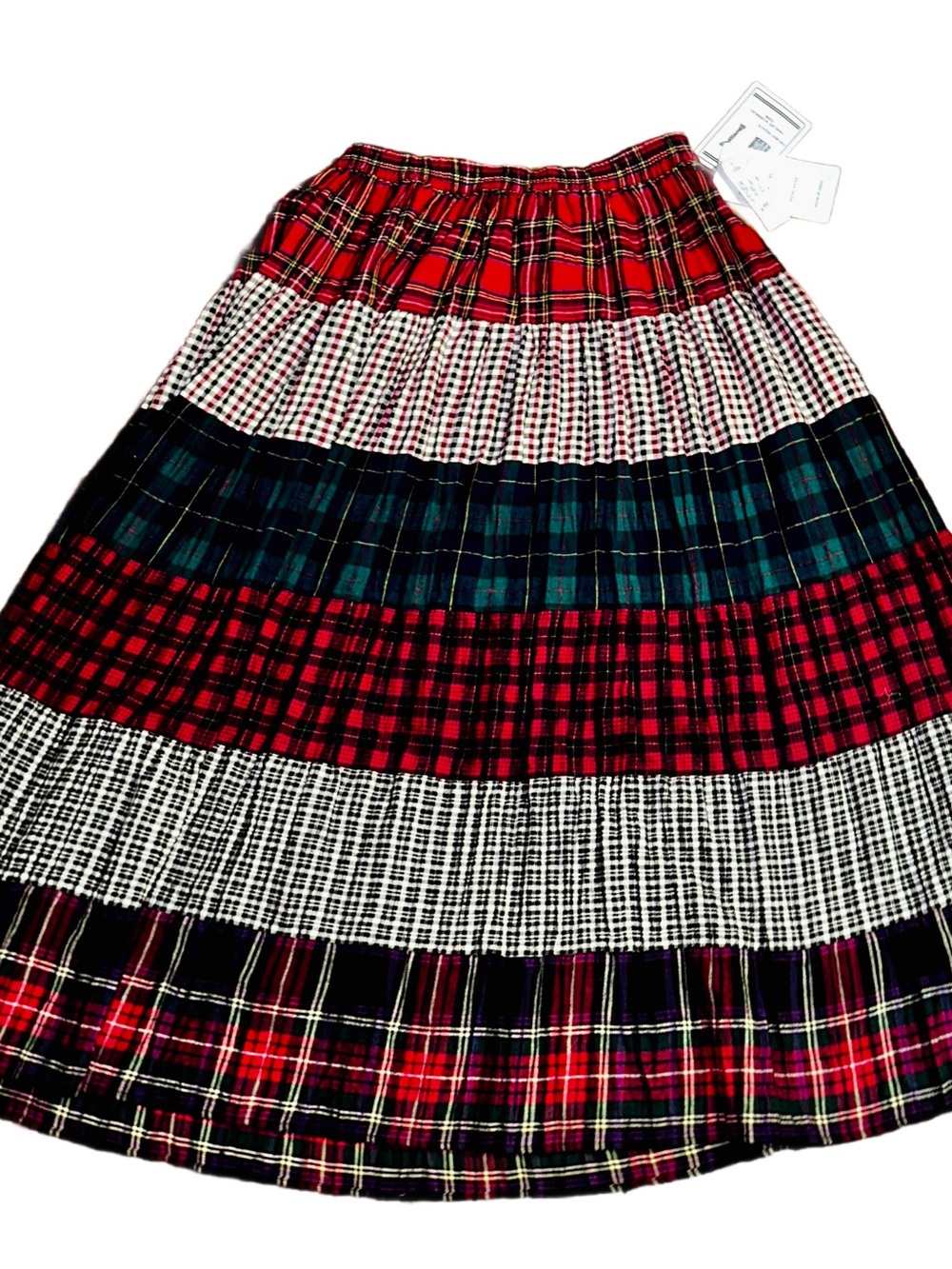 Access ~ X-Large ~ Christmas ~ Red & Green Plaid Patchwork ~ Boho Skirt ~ New